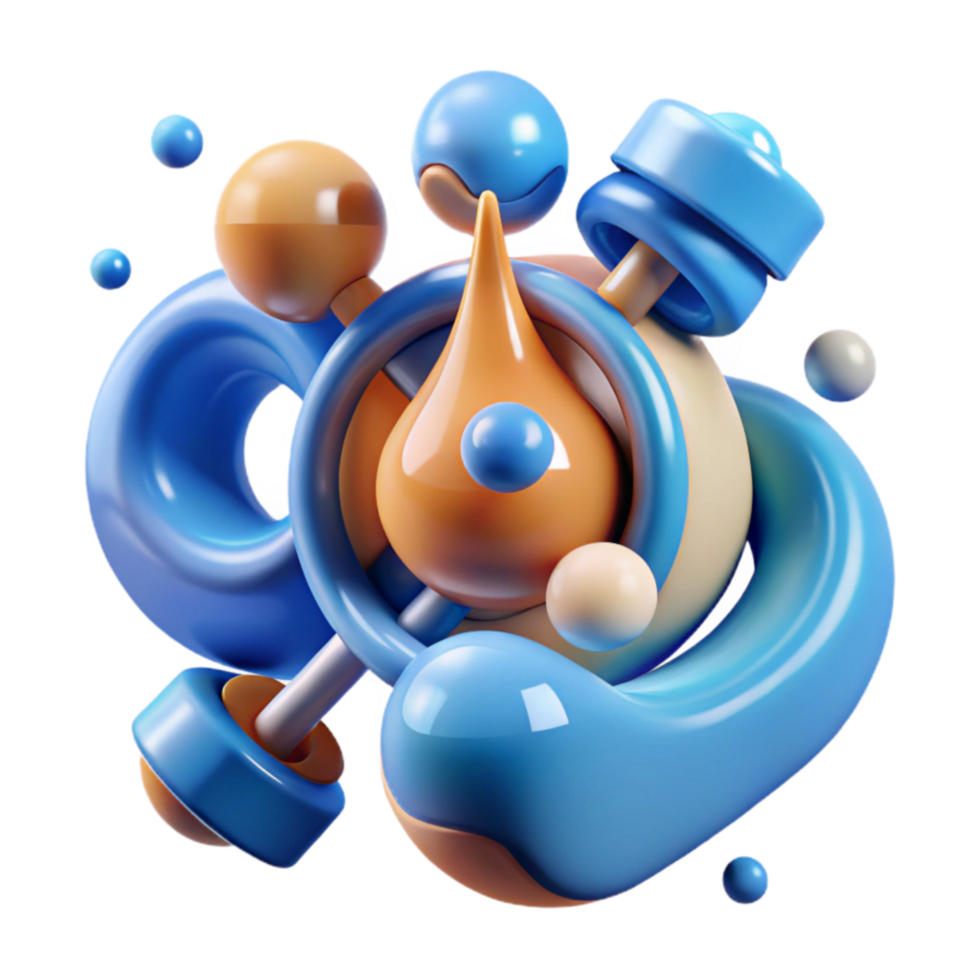 Abstract 3D Render Blue, Orange, and Cream Shapes png