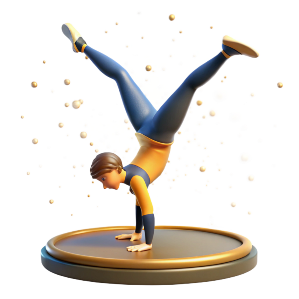 Active Kid Doing Handstand, 3D Render png