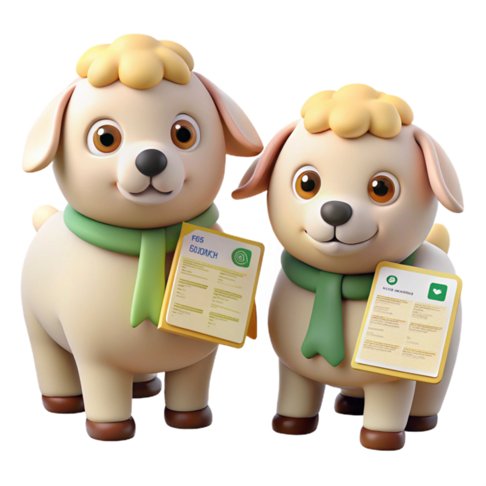 Adorable Sheep Holding Documents 3D Render png