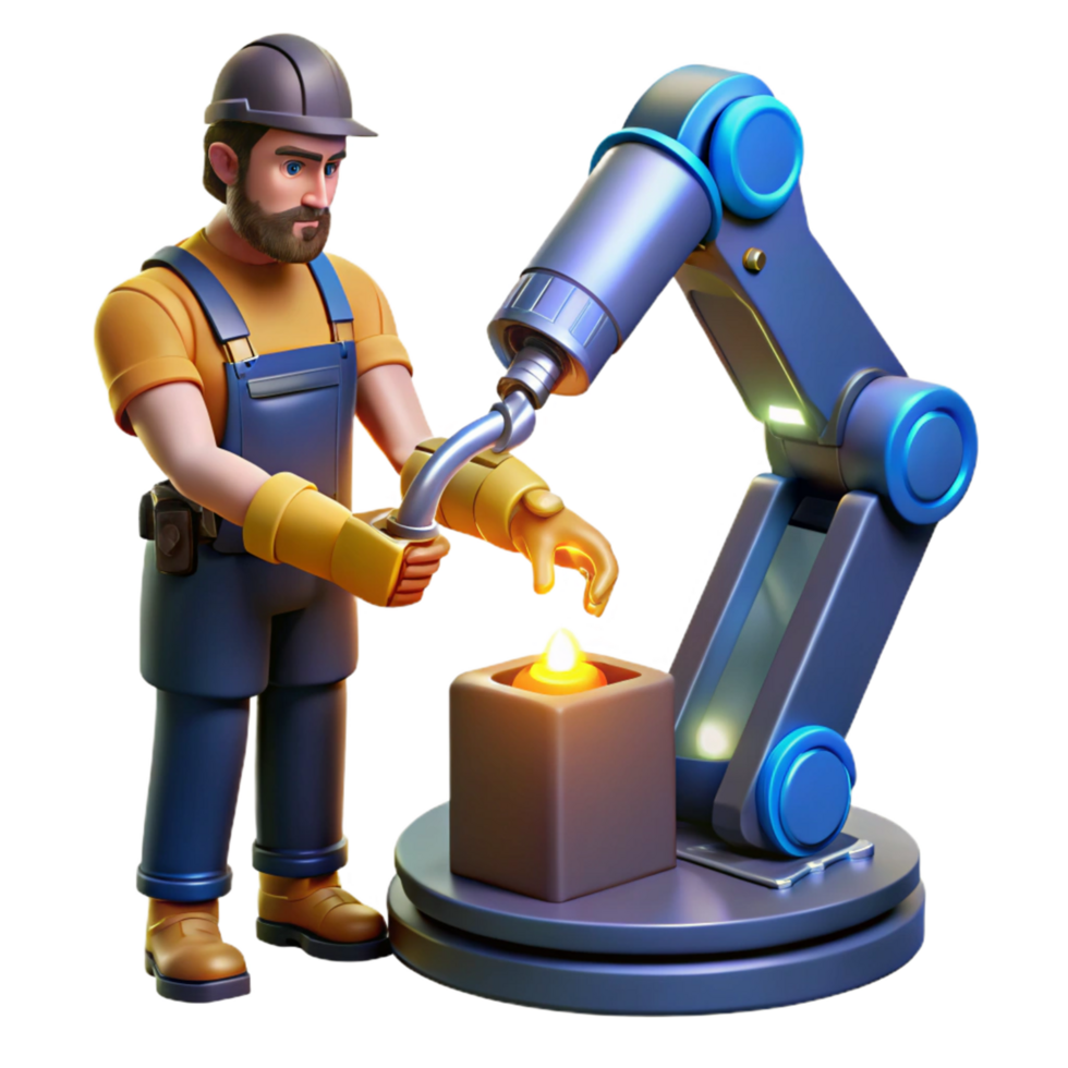 trabalhador usando robótico braço para precisão fabricação png