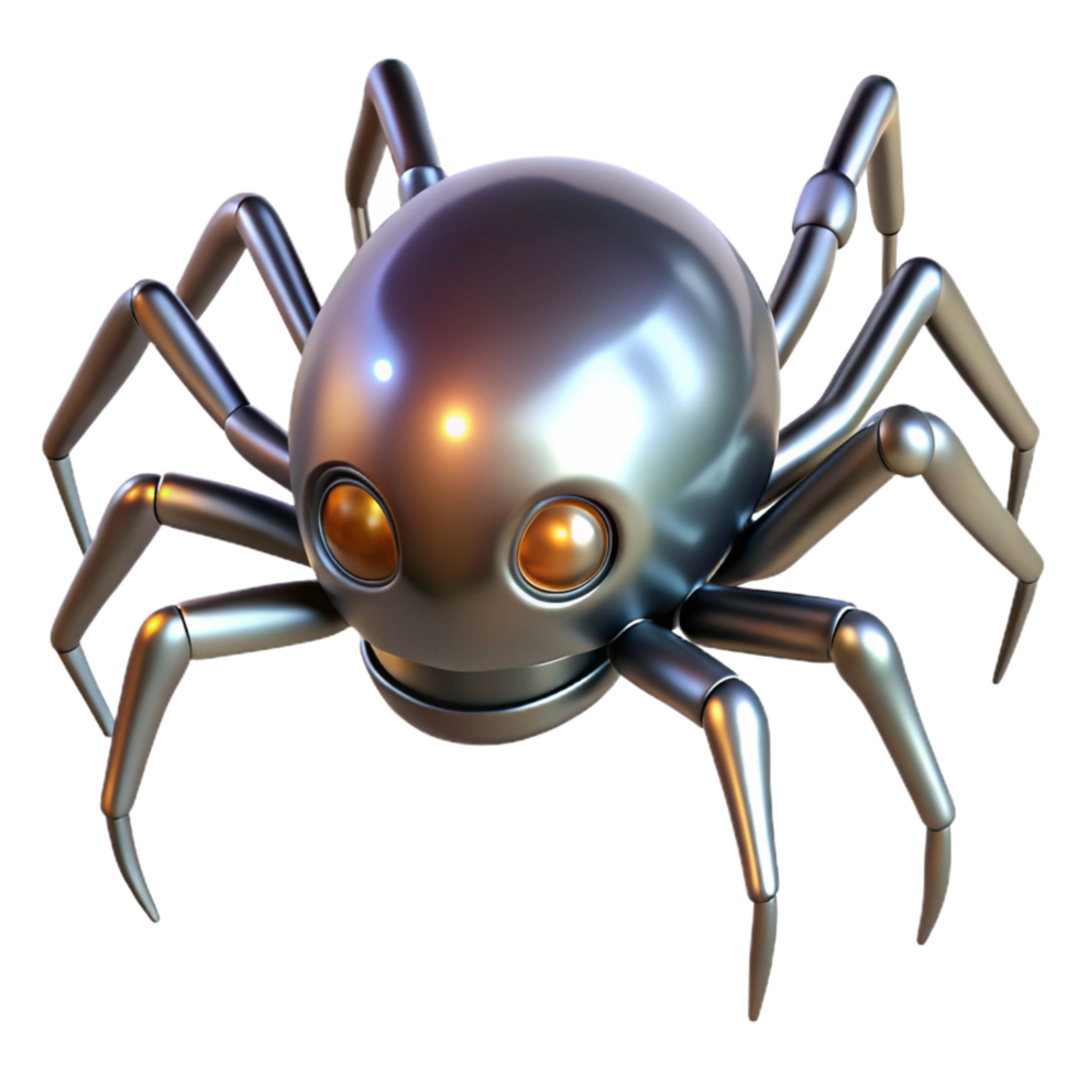 Metallic Robot Spider 3D Render of a Chrome Arachnid png