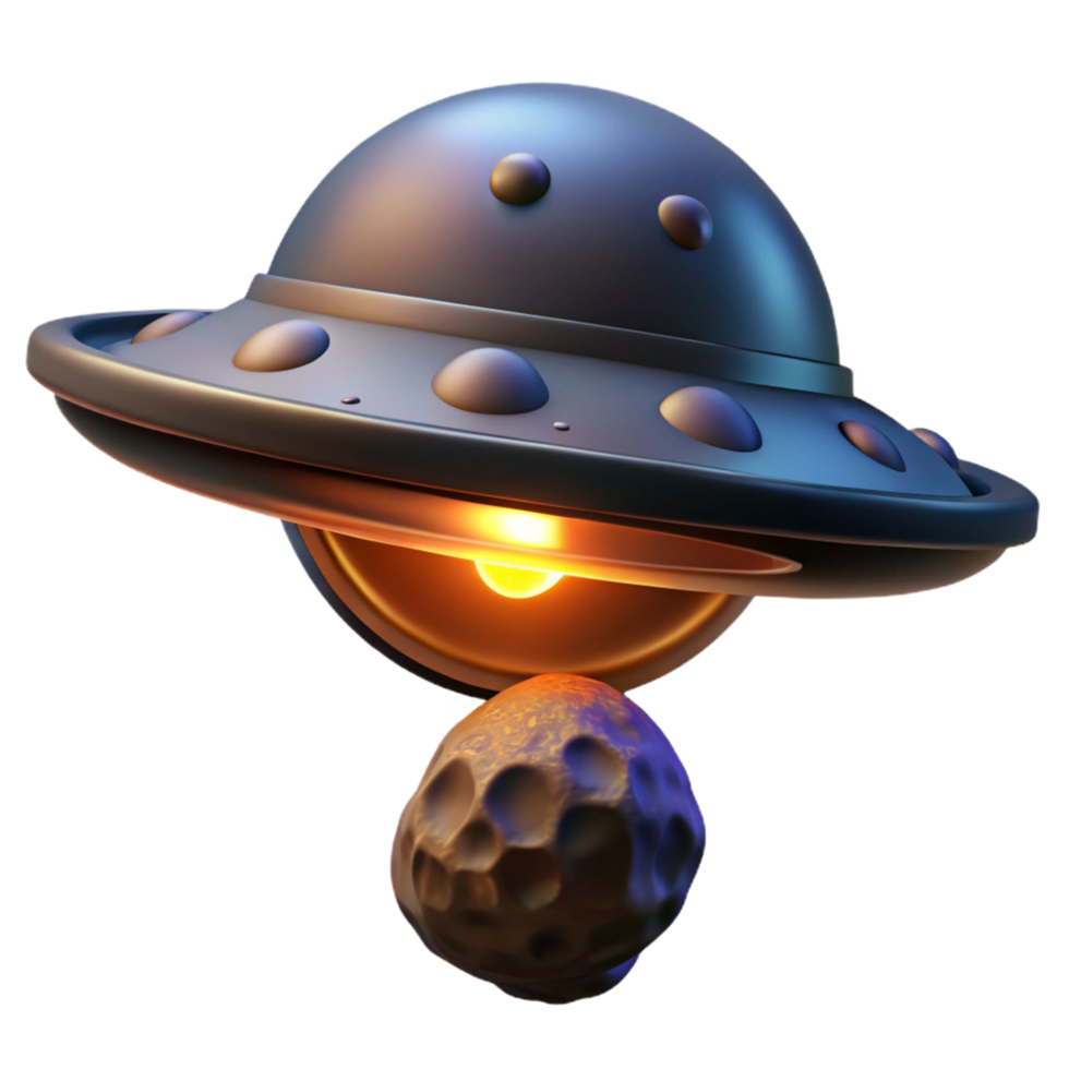 Spaceship and Asteroid 3D Render of Cosmic Encounter png