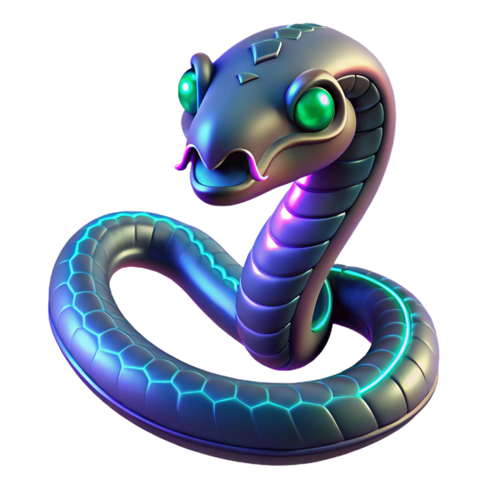 Neon Serpent A Digital Render of a Futuristic, Bio-Mechanical Snake png