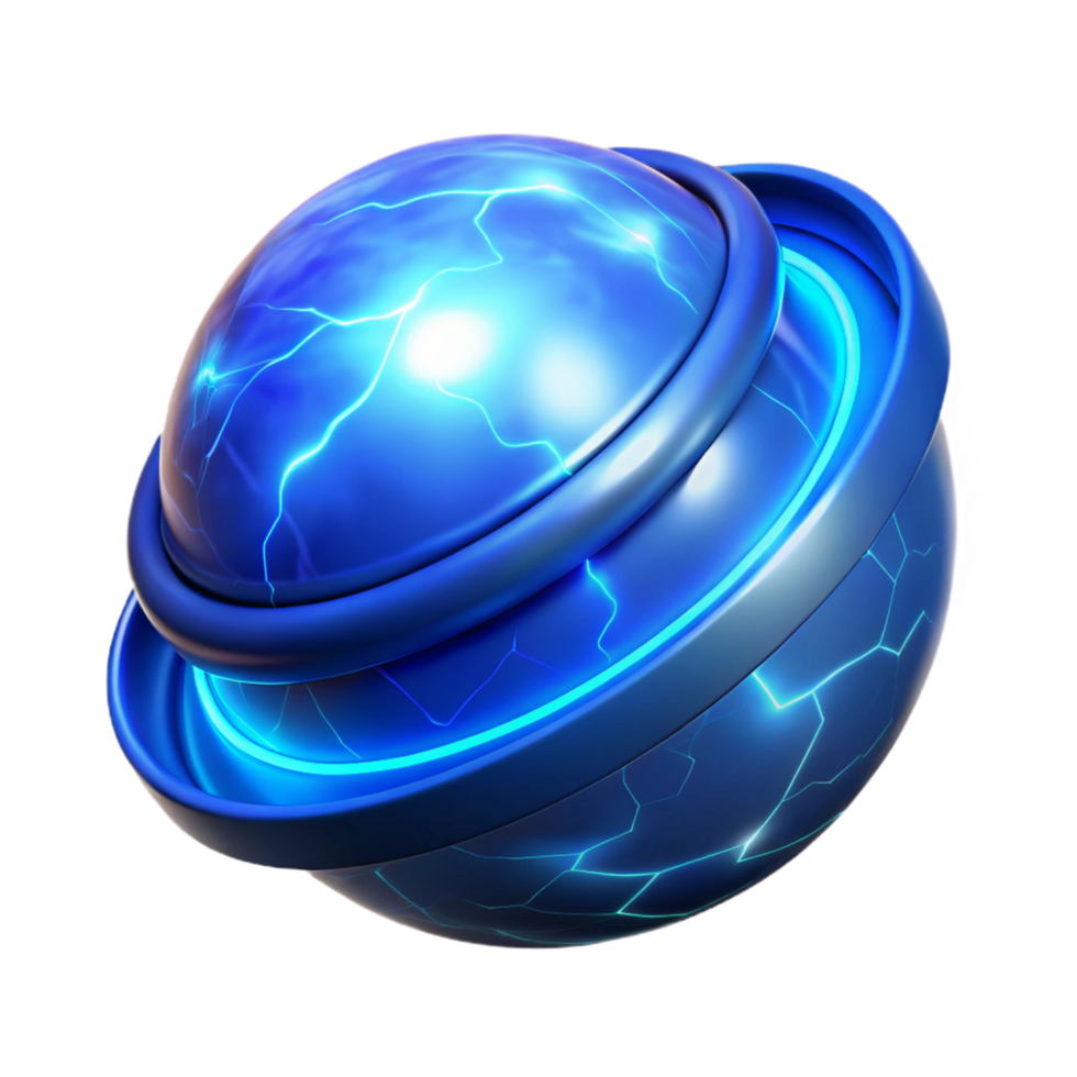 Glowing Blue Energy Sphere with Crackled Surface and Ring png