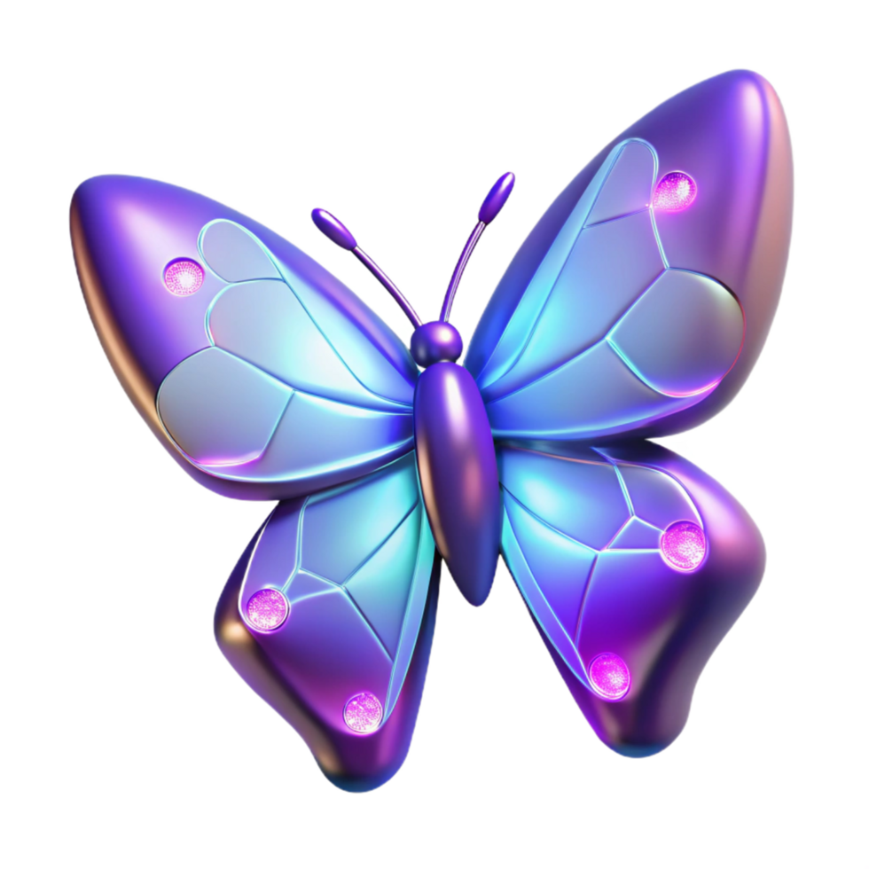 Glowing Purple and Blue Butterfly 3D Render png