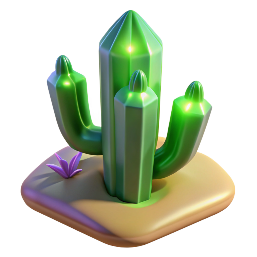 Stylized Digital Cactus Render Desert Plant, Geometric, Green, Shiny, Low-Poly, Digital Art, Game Asset, CG, Illustration png