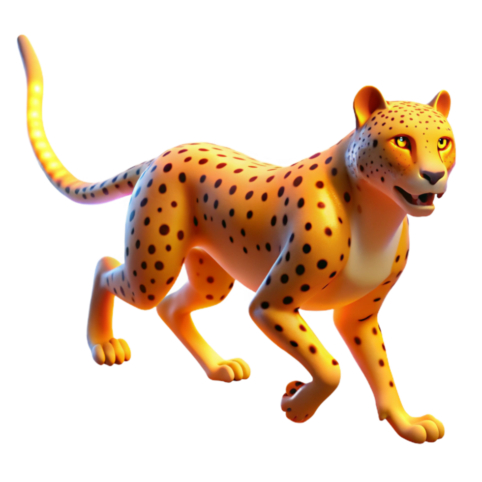 Golden Cheetah Digital Render of a Running Big Cat png
