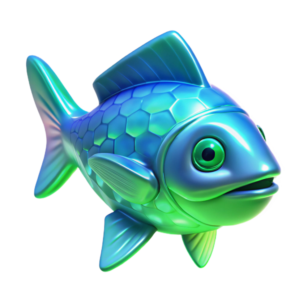 3D Render of a Shiny, Cartoon Fish with Hexagonal Scales png