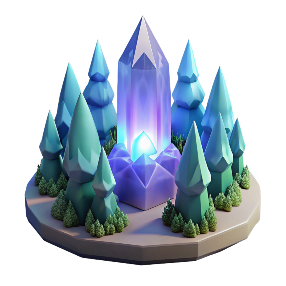 Enchanted Crystal Forest A Low-Poly 3D Render png