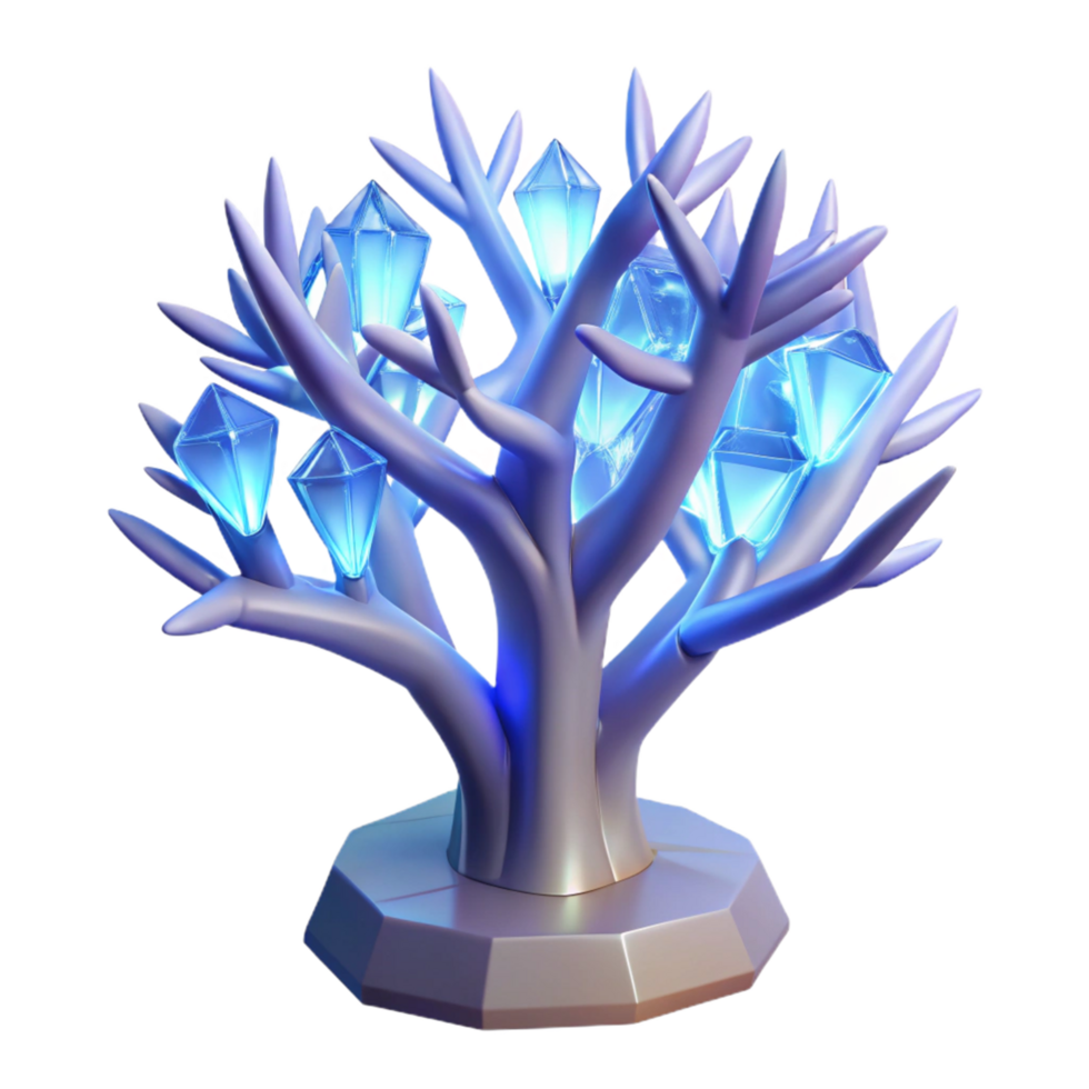 Illuminated Crystal Tree Fantasy Decor with Glowing Gems png