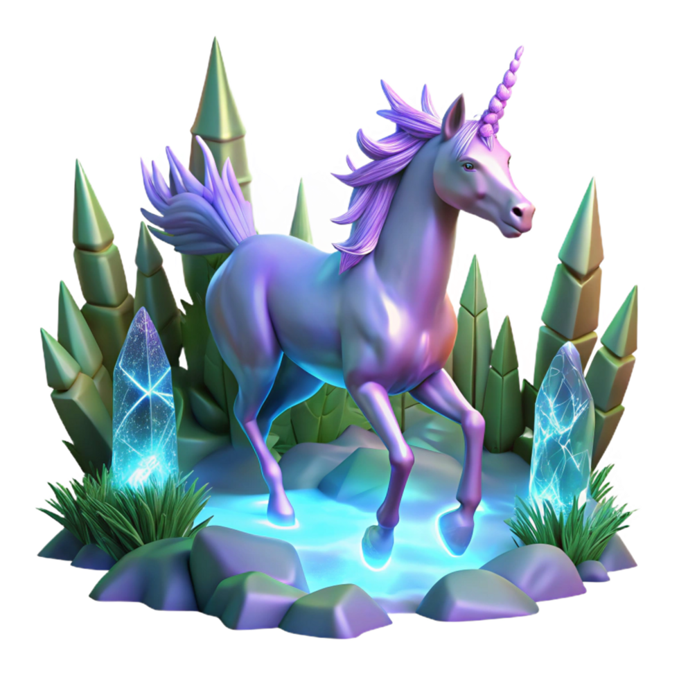 Magical Unicorn in Crystal Grotto png