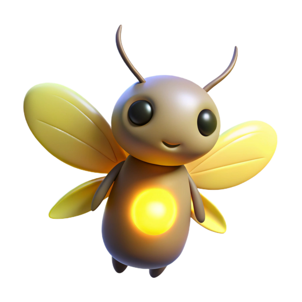 Adorable 3D Render of a Glowing Firefly Creature png