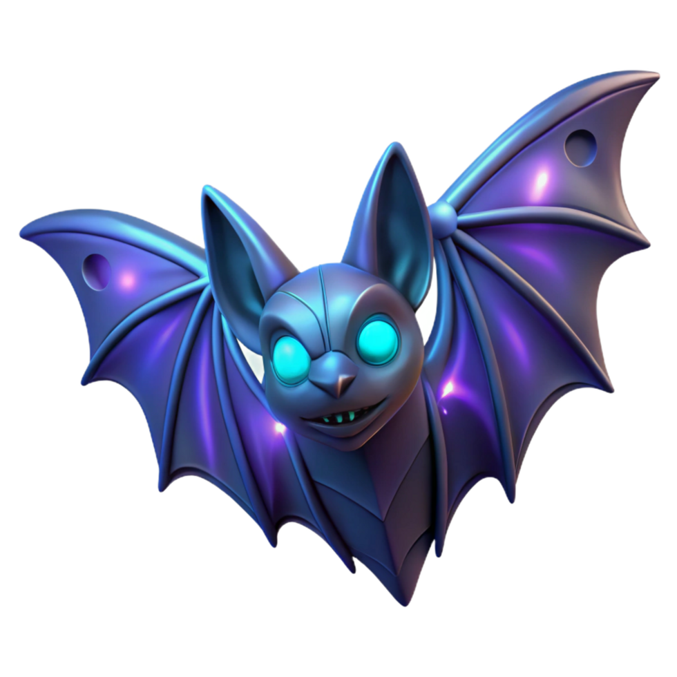 Glowing Cybernetic Bat 3D Render of a Futuristic Creature png