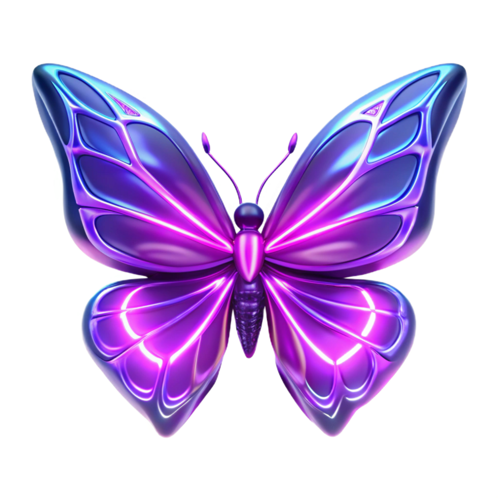 Glowing Purple Butterfly 3D Render of Iridescent Insect Wings png