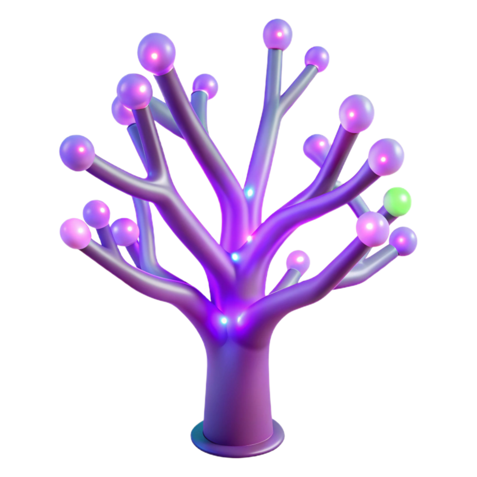 Illuminated Abstract Tree Sculpture with Glowing Orb Branches png