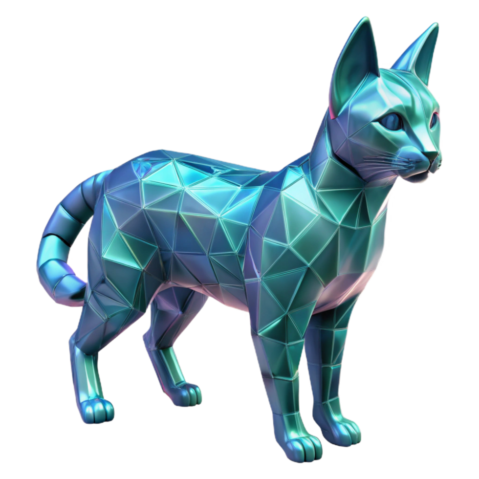 Low-Poly Metallic Cat 3D Model A Facetted Feline png