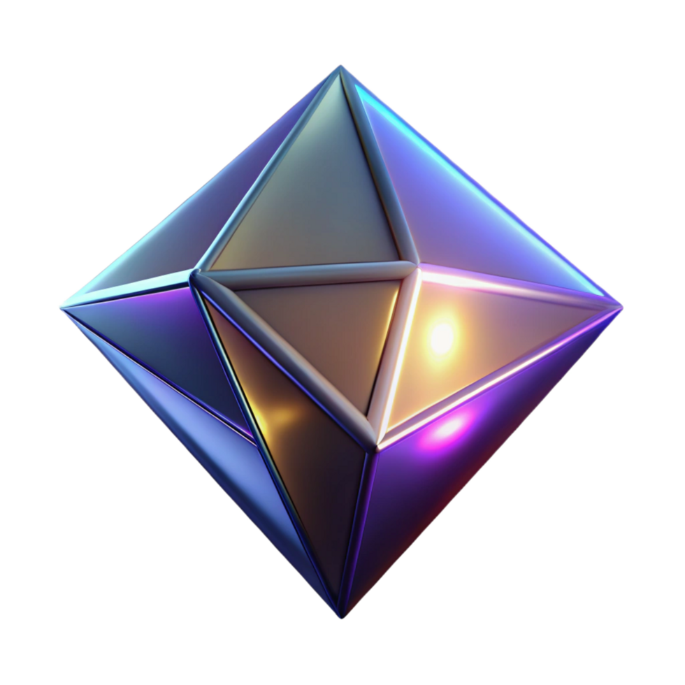 Iridescent Geometric Prism 3D Render of a Luminous, Faceted Crystal png