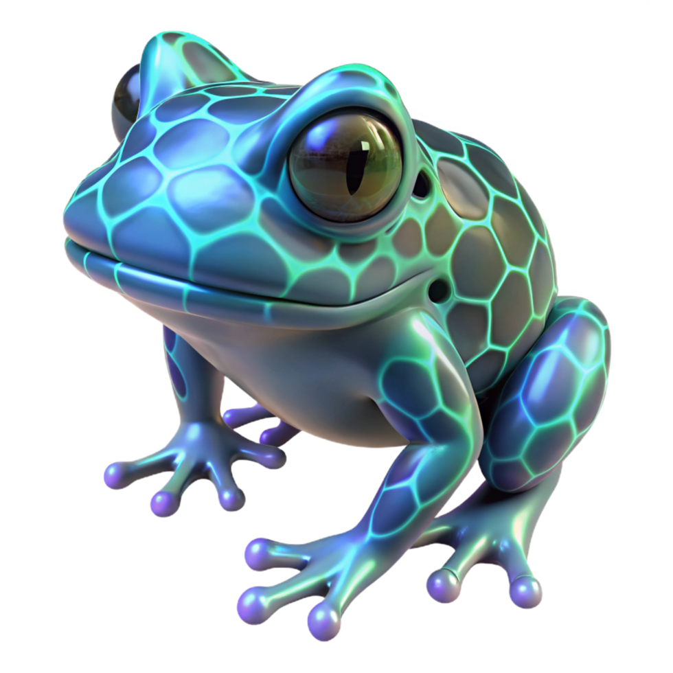 3D Render of a Shiny, Blue Frog with Hexagonal Pattern png