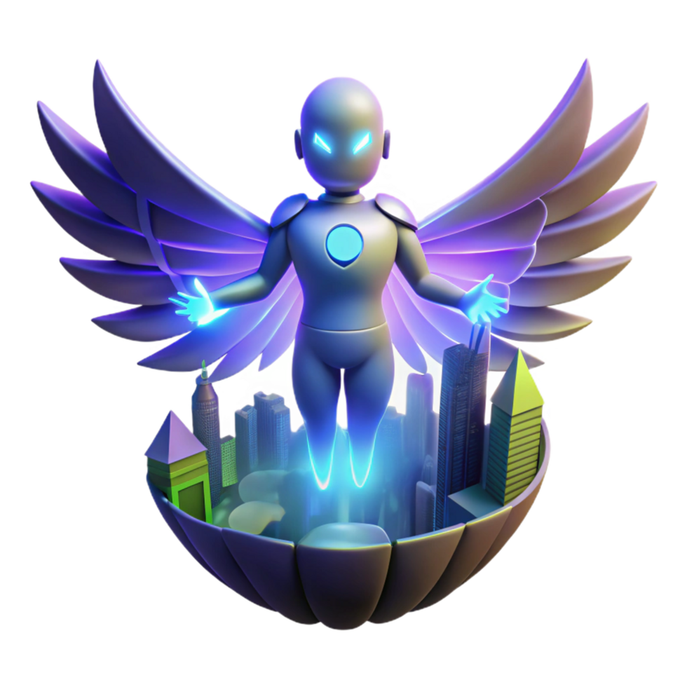Angelic Robot Guardian of the Metropolis A Digital Render png