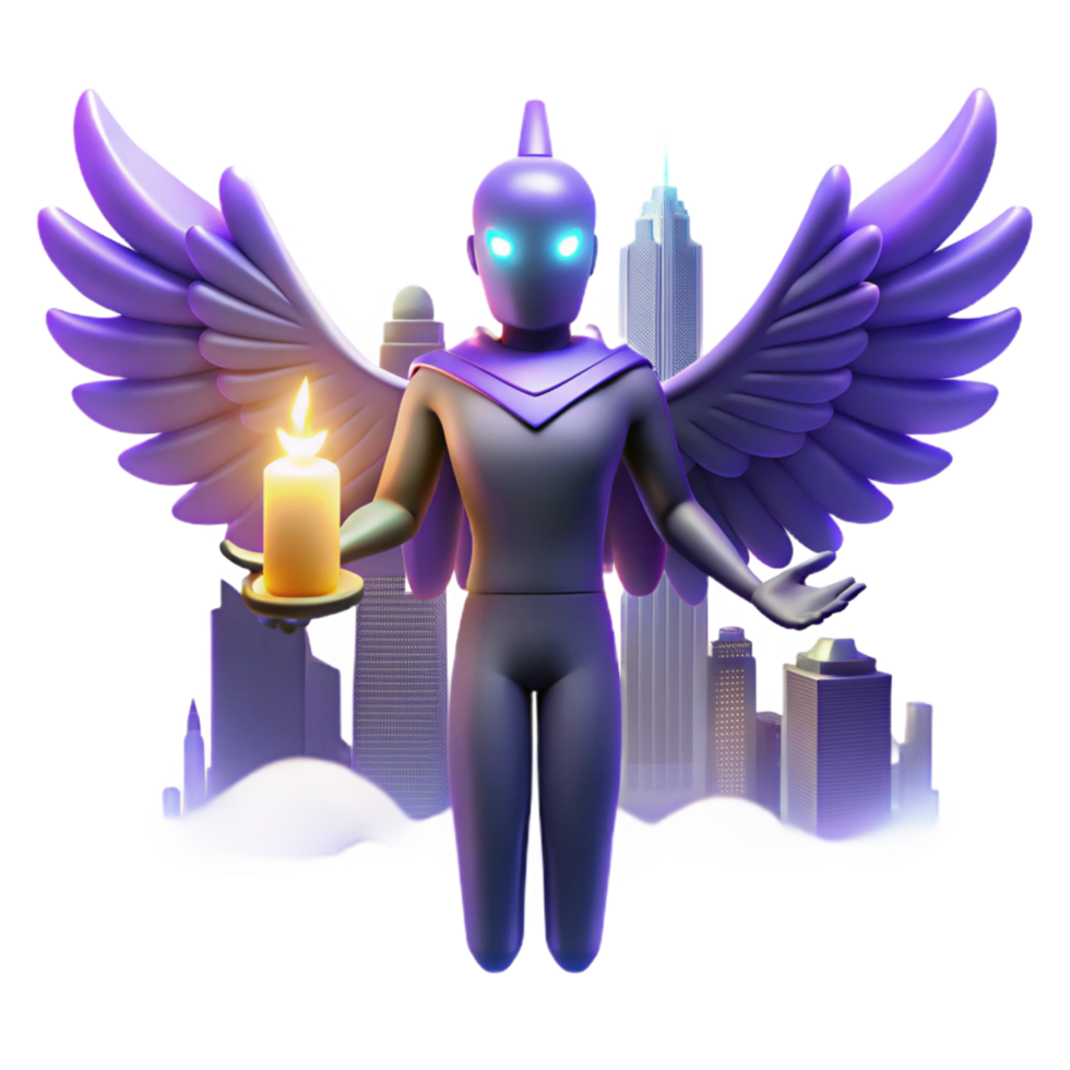 Angelic Figure with Candlelight over Cityscape png