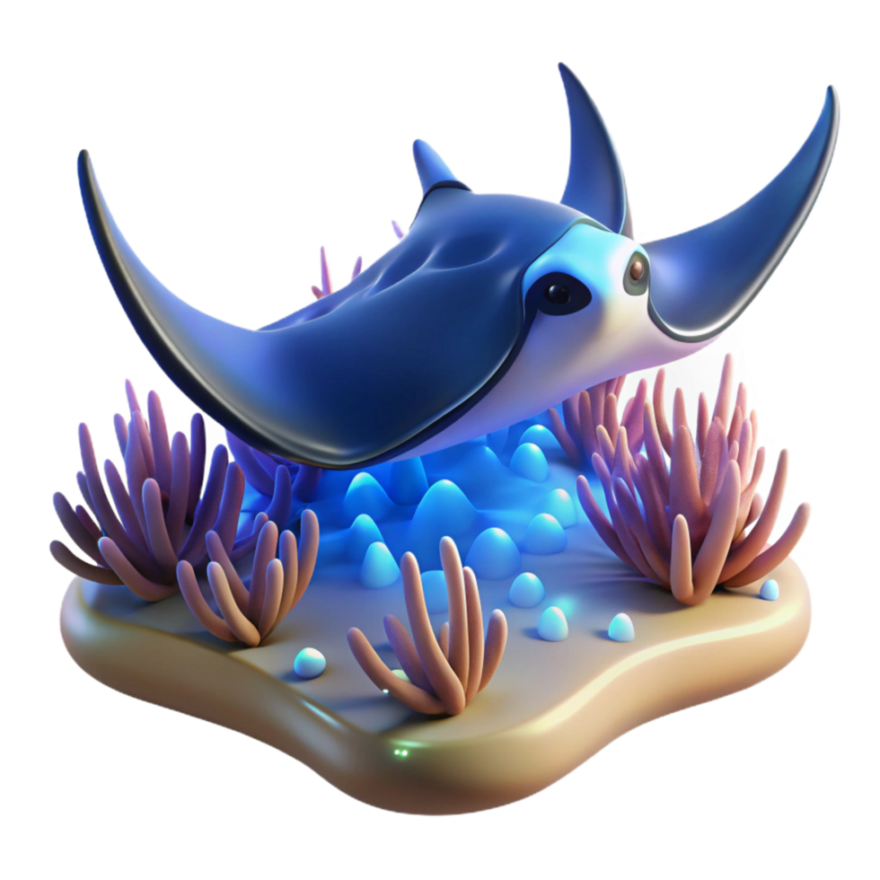 3D Render of Manta Ray in Coral Reef Habitat png