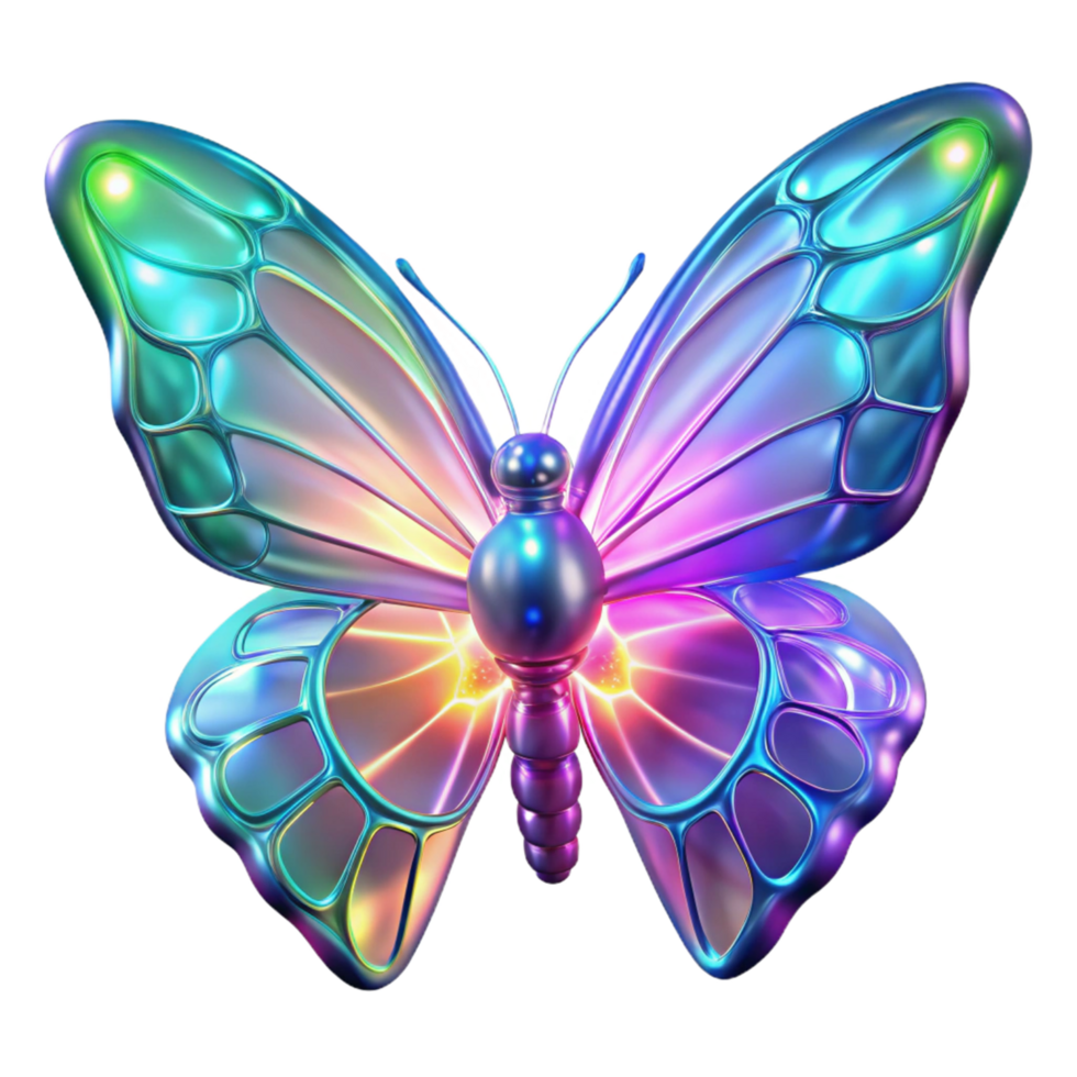 iridescent, metallic, glowing, butterfly, wings, abstract, art, design, 3D, rendering png