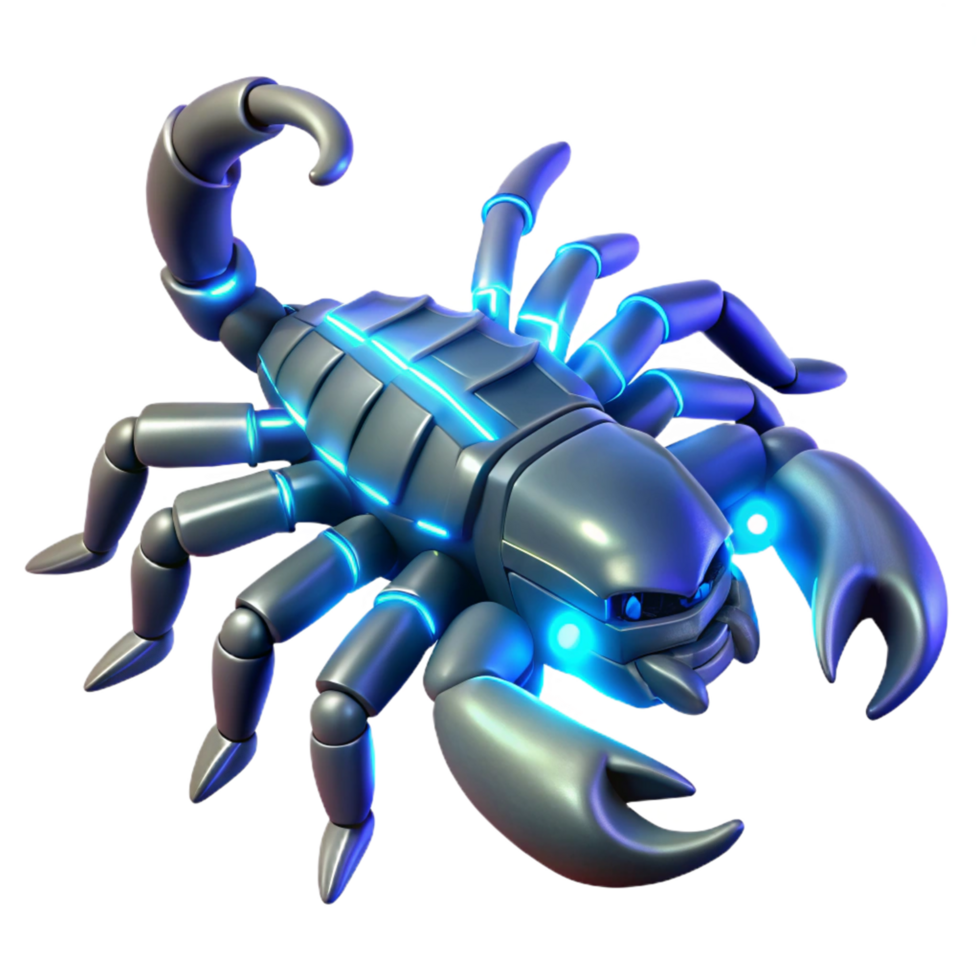 Cybernetic Scorpion Robotic Arachnid with Glowing LED Lights png
