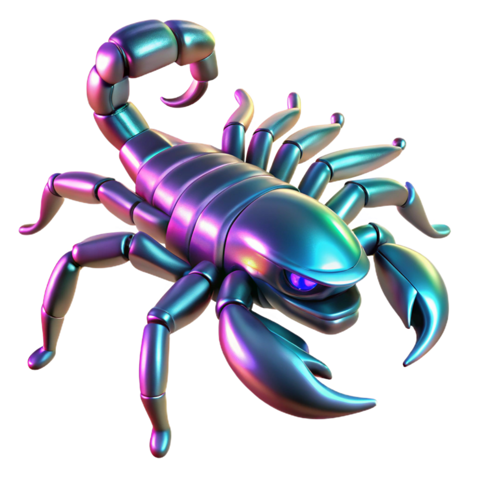 Chromatic Scorpion A Digital Render of an iridescent, segmented arachnid. png