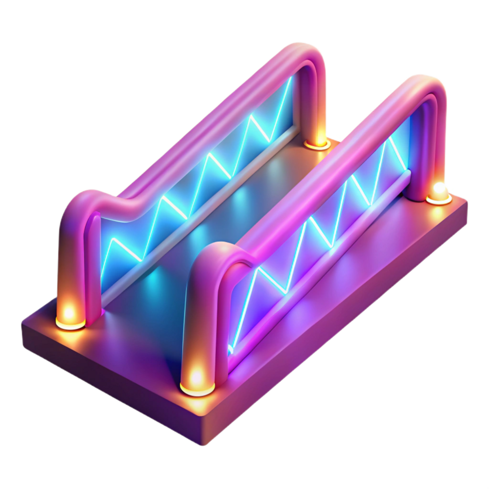 Neon-Lit Staircase Digital Render of Futuristic Architecture png