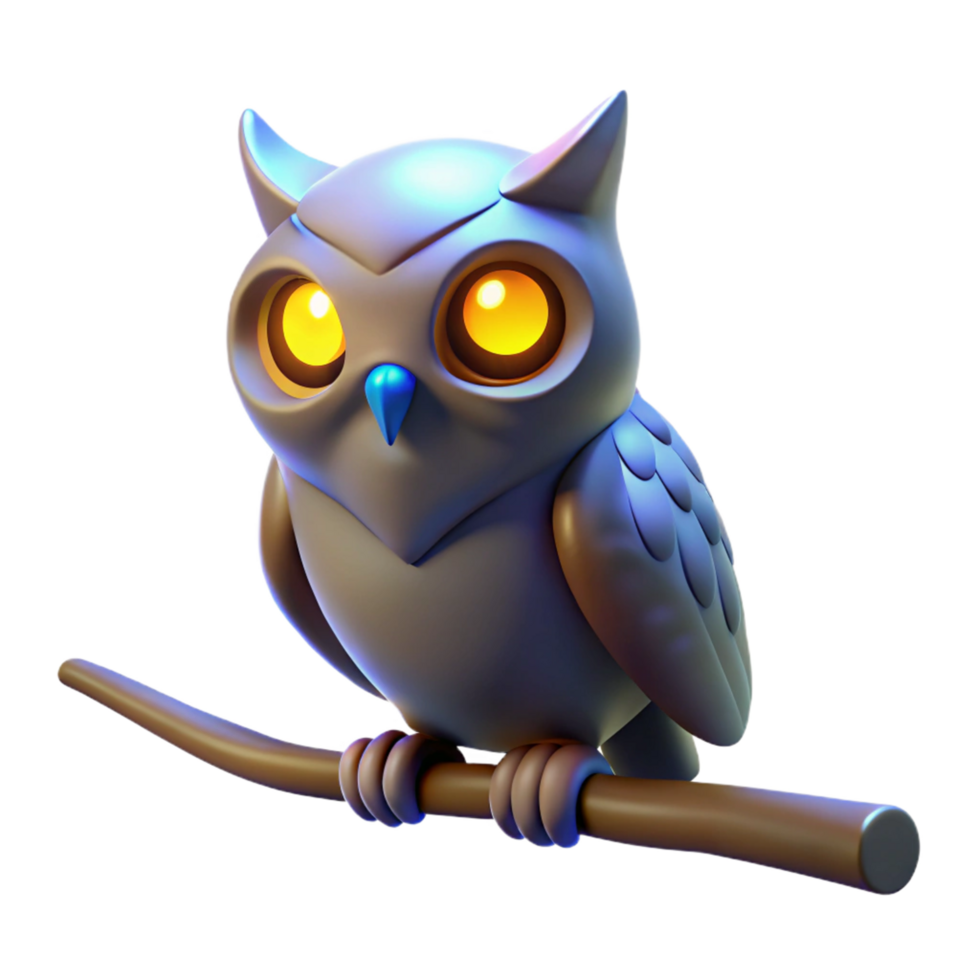 3D Render of a Cartoon Owl Perched on a Branch png