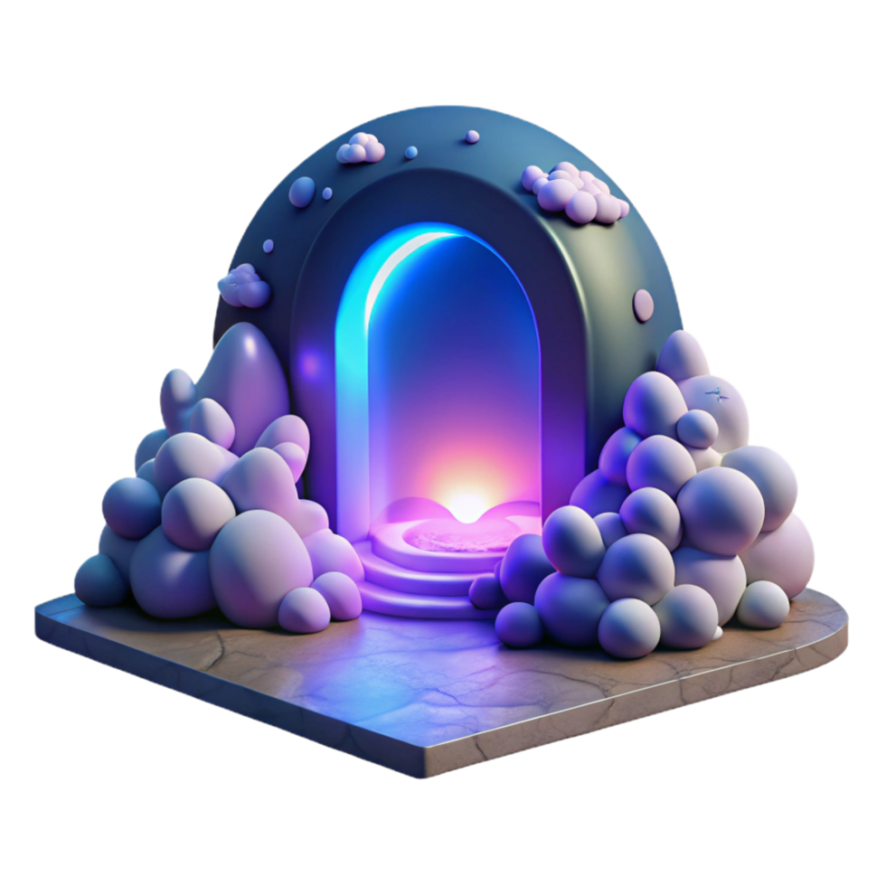 Enchanted Portal Digital Render of a Fantasy Archway with Glowing Lights and Abstract Clouds png
