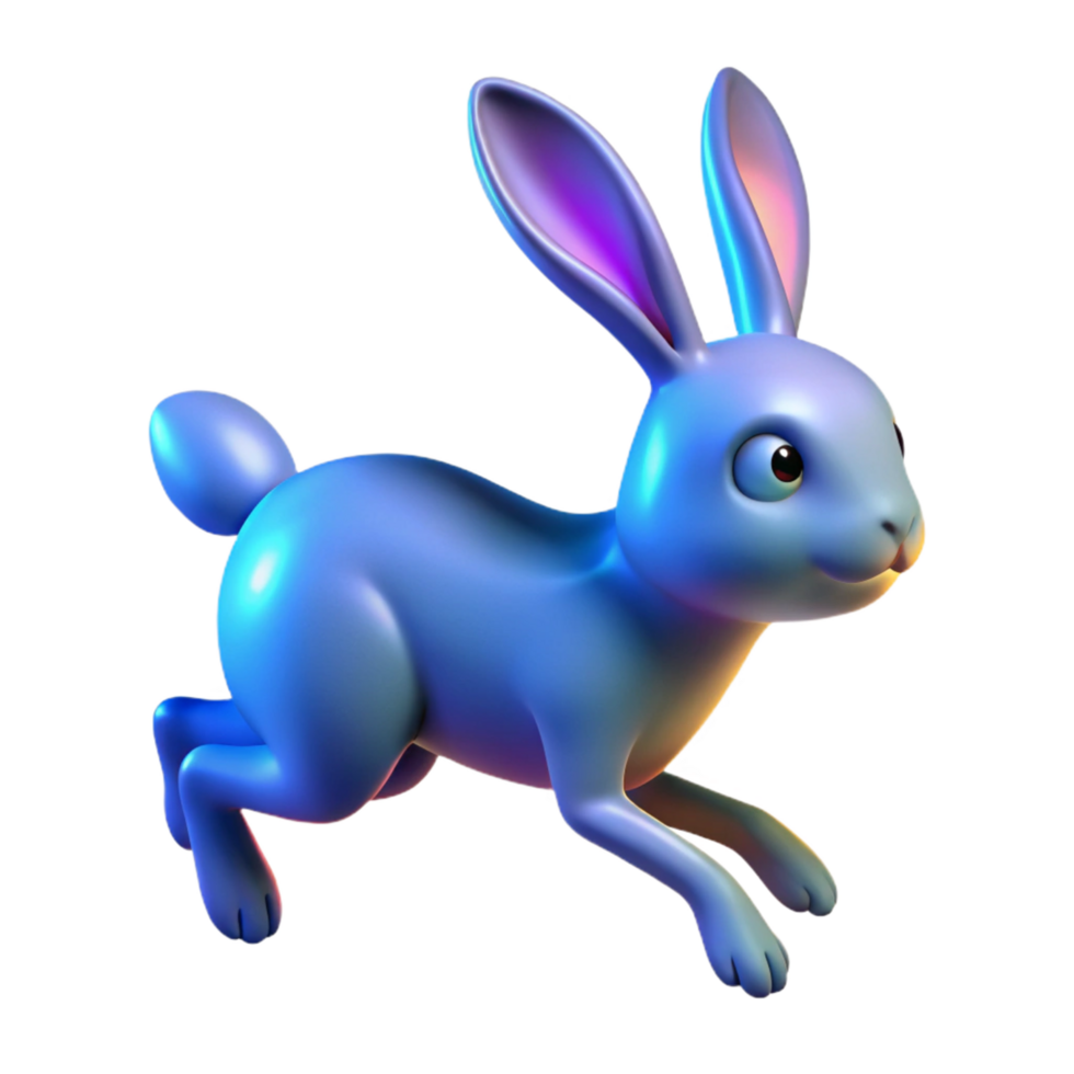 3D Render of a Leaping Blue Rabbit png