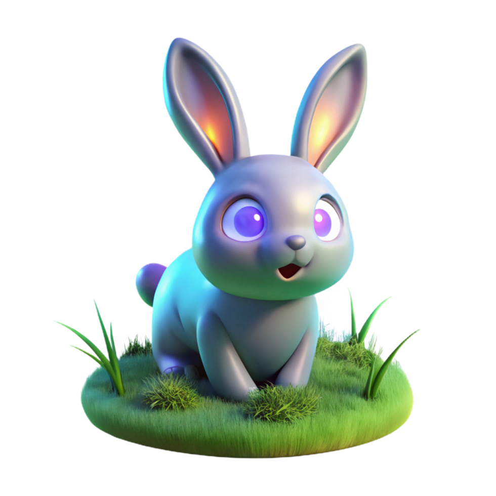 Adorable 3D Cartoon Bunny in Grass png