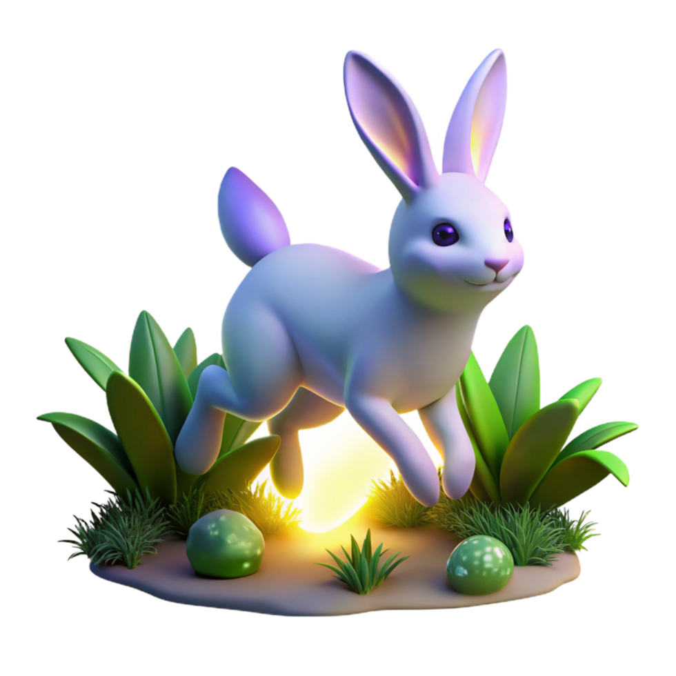 3D Render of a Cute Bunny Hopping Through Springtime Flora png