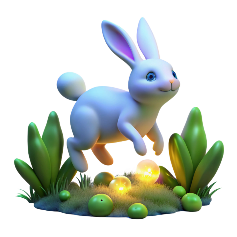 3D Render of an Easter Bunny Hopping in Grass png
