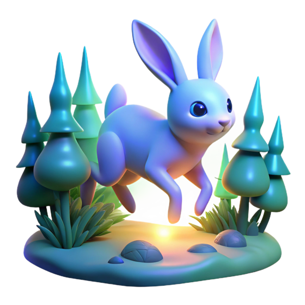 3D Render of a Bunny Hopping Through a Whimsical Forest png