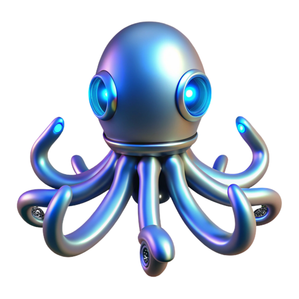 Futuristic Octopus Robot 3D Render of a Shiny, Bio-Mechanical Cephalopod png