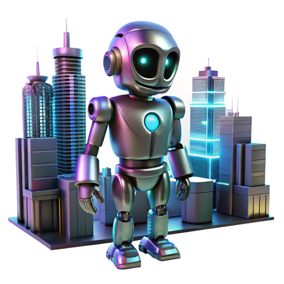 Robot in a Futuristic City Exploring Automation and Urban Design png