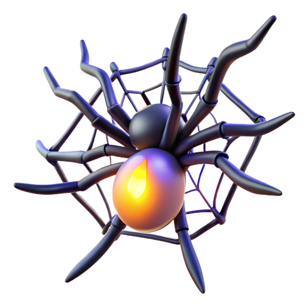 Glowing Spider in Web 3D Render of Arachnid png