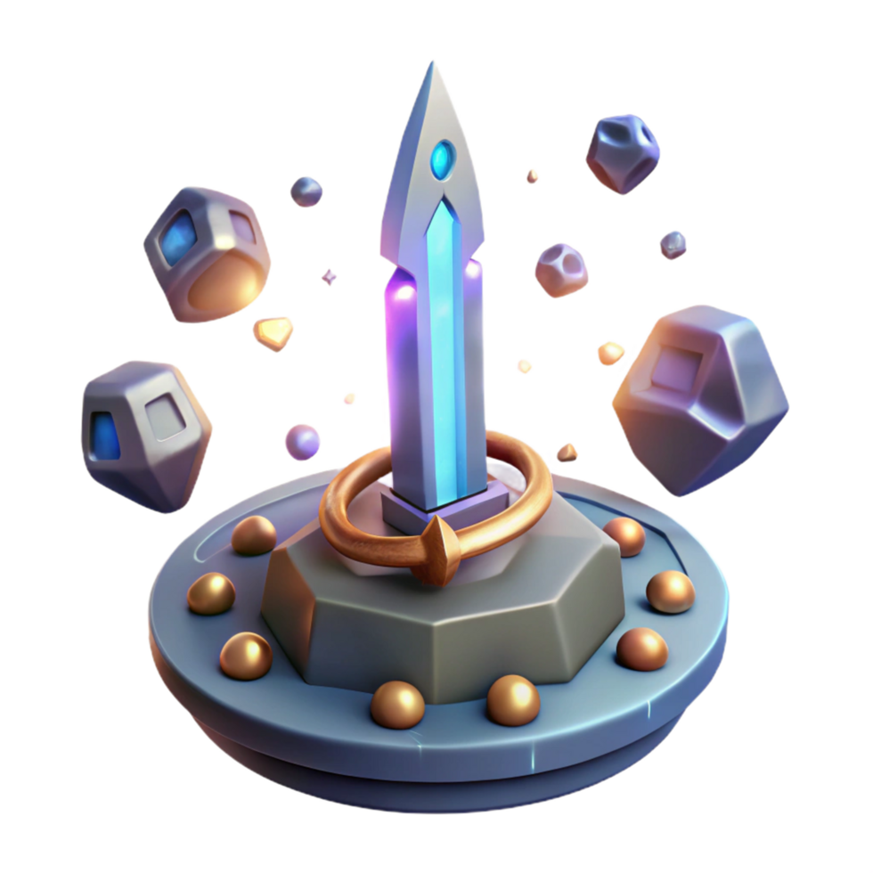 Glowing Crystal Spire with Orbiting Gems Fantasy Game Asset png
