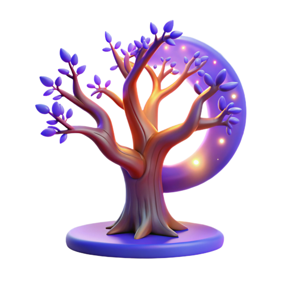 Enchanted Tree and Moon A 3D Render of Fantasy Nature png