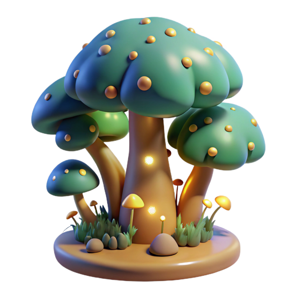 Enchanted Glowing Mushroom Forest 3D Render png