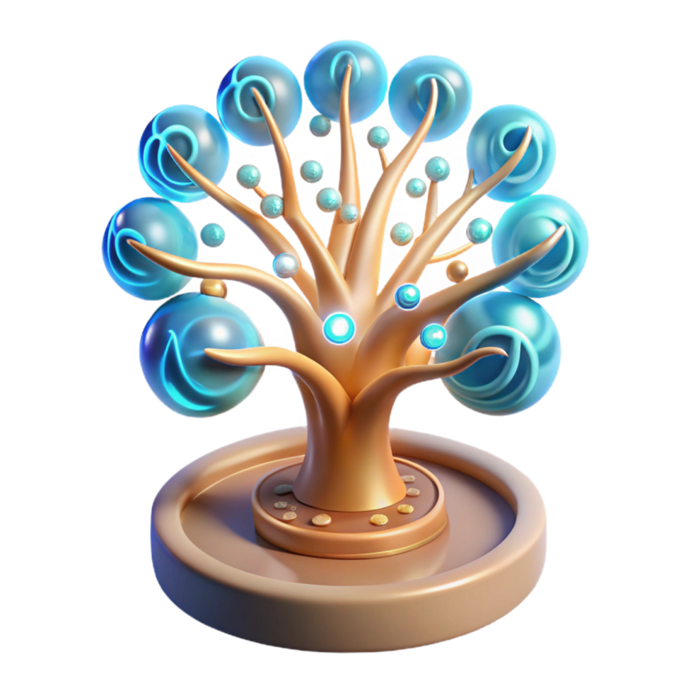 Abstract Glowing Tree with Orbs 3D Render of a Futuristic, Mystical Tree png