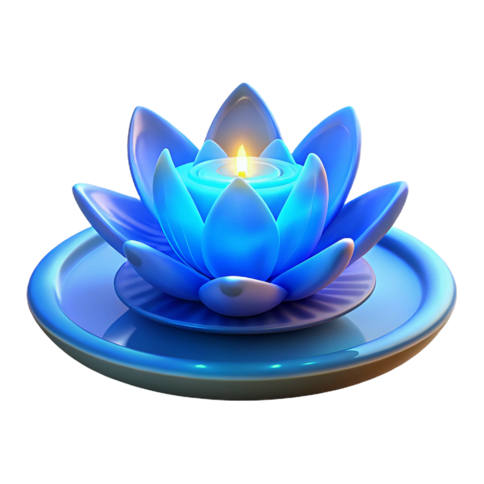 Serene Blue Lotus Candle in Water Dish png