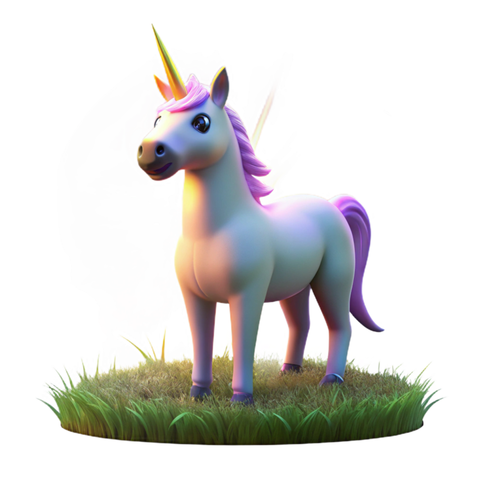 Cute Cartoon Unicorn in Grassy Meadow png
