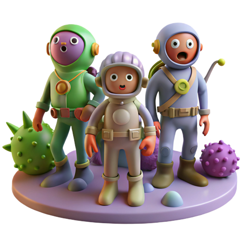 Digital Render of Astronauts Exploring a Colorful Alien Planet png