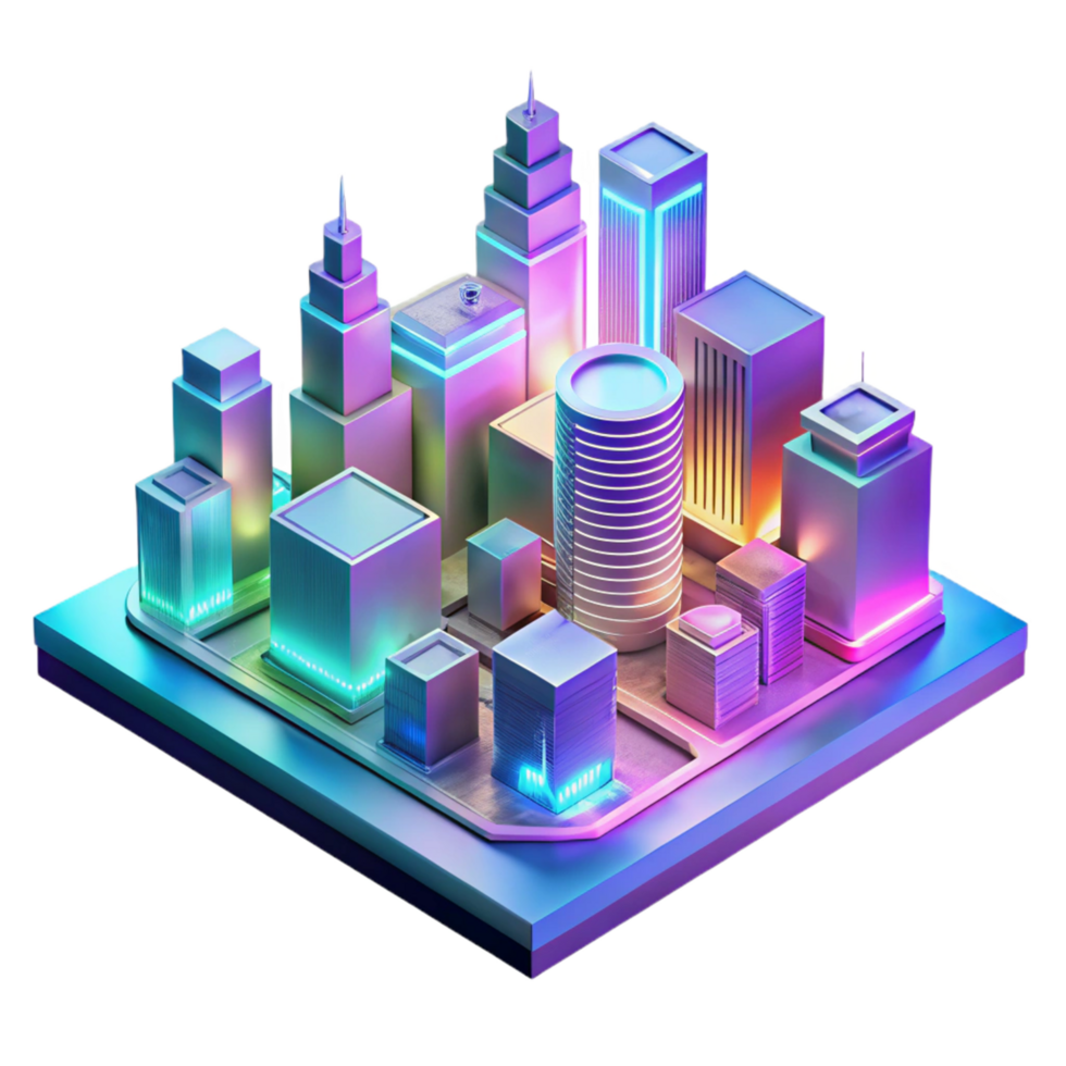 Neon Cityscape A Digital Render of a Futuristic Urban Environment png