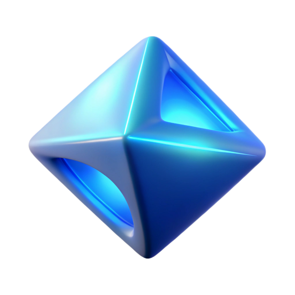 Abstract Blue Glowing Geometric Shape 3D Render of a Luminous Crystal png