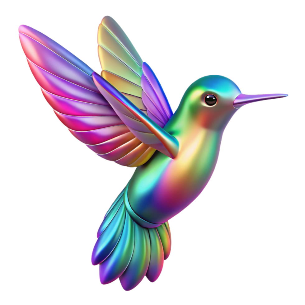 Iridescent Hummingbird A 3D Rendering of a Colorful Bird in Flight png