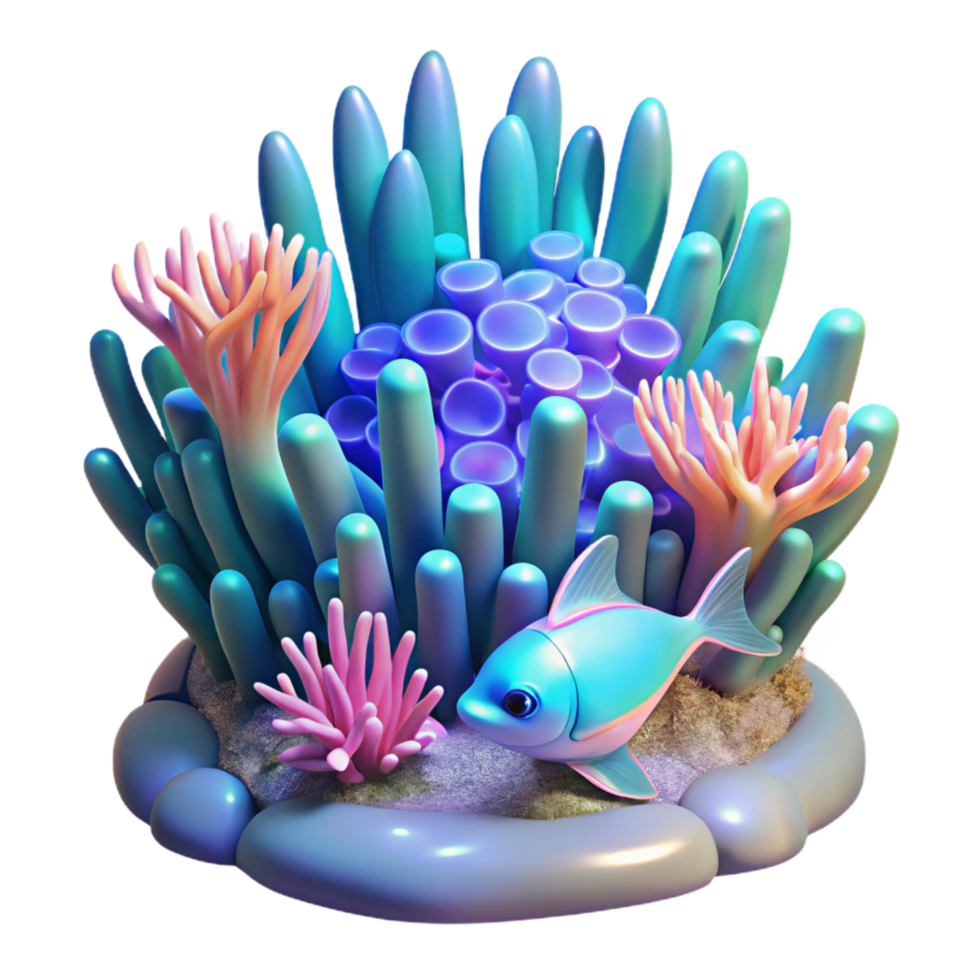 Vibrant Underwater Scene Digital Render of Coral Reef and Fish png